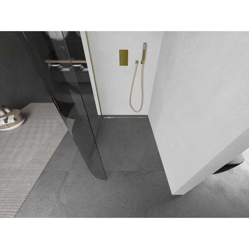 Mexen Kioto-R L suapvalinta dušo sienelė Walk-in 100 x 200 cm, skaidri, aukso šlifuota - 800-100-103-55-06