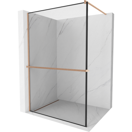Mexen Kioto+ dušo siena su Walk-in stelažu 100 x 200 cm, juodos spalvos, šlifuotas varis - 800-100-121-65-70