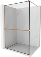 Mexen Kioto+ dušo siena su Walk-in stelažu 100 x 200 cm, juodos spalvos, šlifuotas varis - 800-100-121-65-70