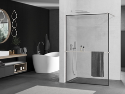 Mexen Kioto+ dušo siena su Walk-in lentyna 70 x 200 cm, juodas raštas, šlifuotas nikelis - 800-070-121-97-70