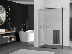 Mexen Kioto+ dušo sienelė su Walk-in 80 x 200 cm, juodas raštas, šlifuotas nikelis - 800-080-121-97-70