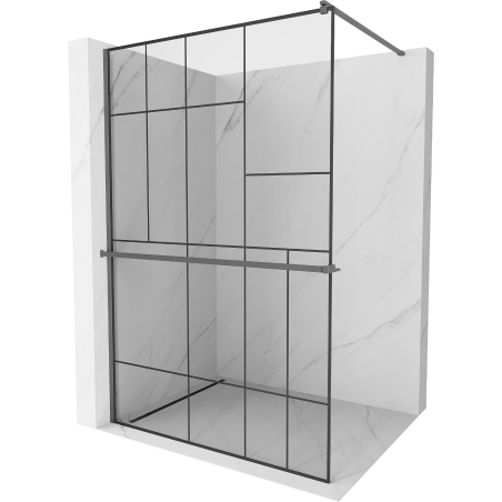 Mexen Kioto+ dušo sienelė su lentyna Walk-in 100 x 200 cm, juodas raštas, gun metal - 800-100-121-95-78