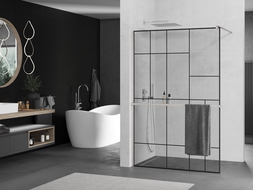 Mexen Kioto+ dušo siena su Walk-in lentyna 80 x 200 cm, juodas raštas, šlifuotas nikelis - 800-080-121-97-78