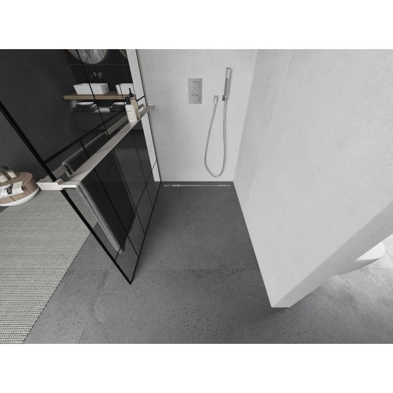 Mexen Kioto+ dušo sienelė su lentyna Walk-in 120 x 200 cm, juodas raštas, šlifuotas nikelis - 800-120-121-97-78