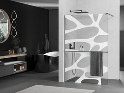Mexen Kioto+ dušo sienelė su lentyna Walk-in 70 x 200 cm, baltas raštas, gun gray šlifuotas - 800-070-121-66-97