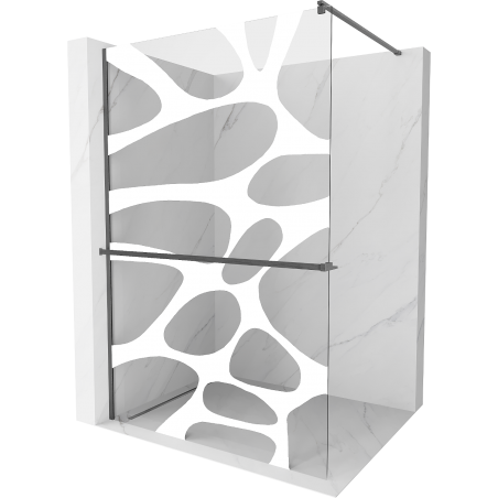Mexen Kioto+ dušo sienelė su lentyna Walk-in 70 x 200 cm, baltas raštas, gun gray šlifuotas - 800-070-121-66-97
