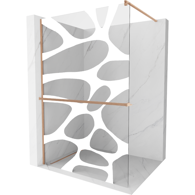 Mexen Kioto+ dušo sienelė su lentyna Walk-in 100 x 200 cm, balta banga, šlifuotas varis - 800-100-121-65-97