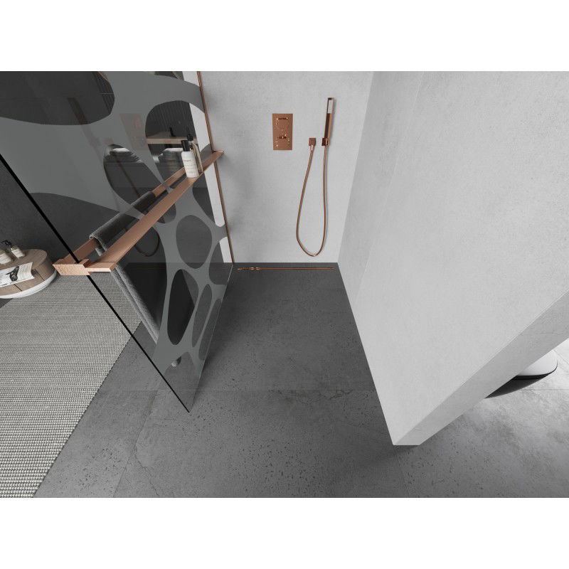 Mexen Kioto+ dušo siena su lentyna Walk-in 130 x 200 cm, balta banga, šlifuota varis - 800-130-121-65-97