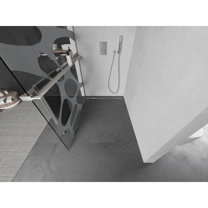 Mexen Kioto+ dušo siena su lentyna Walk-in 110 x 200 cm, balta banga, šlifuotas nikelis - 800-110-121-97-97