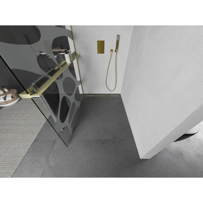 Mexen Kioto+ dušo siena su lentyna Walk-in 70 x 200 cm, balta banga, auksinis šepetys - 800-070-121-55-97