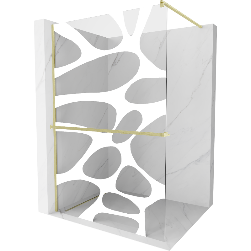 Mexen Kioto+ dušo siena su lentynėle Walk-in 140 x 200 cm, balta banga, auksinė šlifuota - 800-140-121-55-97