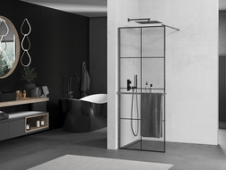 Mexen Kioto+ dušo siena su Walk-in lentyna 70 x 200 cm, juodas modelis, gun gray šlifuota - 800-070-121-66-77