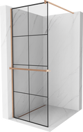 Mexen Kioto+ dušo sienelė su Walk-in lentyna 90 x 200 cm, juodas raštas, šlifuota varis - 800-090-121-65-77