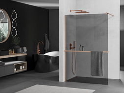 Mexen Kioto+ dušo sienelė su Walk-in pertvara 90 x 200 cm, antracitas, šlifuota varis - 800-090-121-65-40