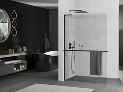 Mexen Kioto+ L dušo siena su Walk-in lentyna 60 x 200 cm, skaidri, juoda - 800-060-123-70-00