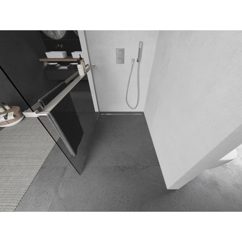 Mexen Kioto+ L Dušo sienelė su lentyna Walk-in 85 x 200 cm, skaidri, šlifuotas nikelis - 800-085-123-97-00