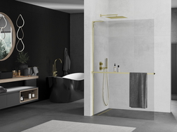 Mexen Kioto+ L vonios kambario pertvara su lentyna Walk-in 90 x 200 cm, skaidri, auksinė - 800-090-123-50-00