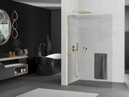 Mexen Kioto+ L Walk-in dušo siena su lentyna 70 x 200 cm, skaidri, auksinė šlifuota - 800-070-123-55-00
