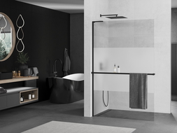 Mexen Kioto+ L dušo sienelė su lentyna Walk-in 70 x 200 cm, skaidri/matinė, juoda - 800-070-123-70-35