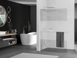 Mexen Kioto+ L dušo siena su Walk-in lentyna 90 x 200 cm, permatoma/matinė, šlifuotas nikelis - 800-090-123-97-35
