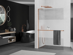 Mexen Kioto+ L dušo siena su Walk-in stelažu 70 x 200 cm, skaidrus/šerkšnas, rožinė auksinė - 800-070-123-60-35
