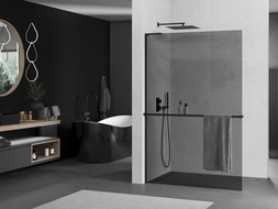 Mexen Kioto+ L prausimosi siena su Walk-in lentynėle 90 x 200 cm, grafitas, juoda - 800-090-123-70-40