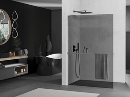 Mexen Kioto+ L dušo sienelė su lentyna Walk-in 70 x 200 cm, grafitas, šlifuotas gun gray - 800-070-123-66-40