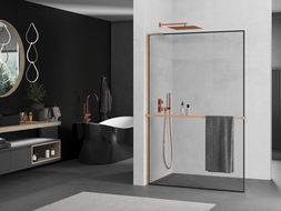 Mexen Kioto+ L Walk-in dušo siena su lentyna 90 x 200 cm, juodas modelis, šlifuotas varis - 800-090-123-65-70