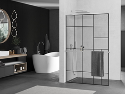 Mexen Kioto+ L dušo siena su Walk-in lentyna 80 x 200 cm, juodas modelis, chromas - 800-080-123-01-78