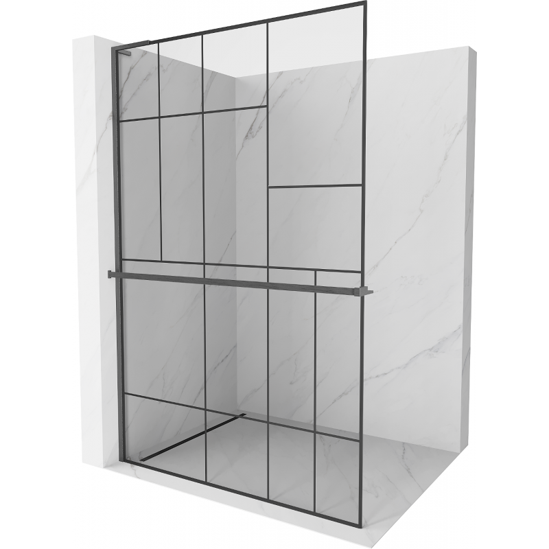 Mexen Kioto+ L dušo siena su Walk-in 90 x 200 cm, juodas raštas, gun gray šlifuotas - 800-090-123-66-78