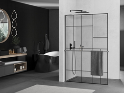 Mexen Kioto+ L Walk-in dušo siena su lentyna 100 x 200 cm, juodas modelis, gun metal - 800-100-123-95-78