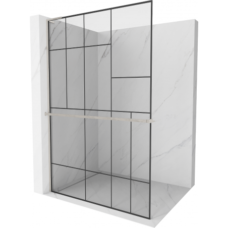 Mexen Kioto+ L dušo siena su Walk-in lentyna 70 x 200 cm, juodas raštas, šlifuotas nikelis - 800-070-123-97-78