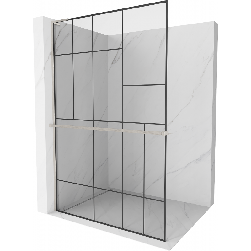 Mexen Kioto+ L dušo siena su Walk-in lentyna 80 x 200 cm, juodas raštas, šlifuotas nikelis - 800-080-123-97-78