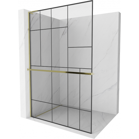 Mexen Kioto+ L dušo sienelė su Walk-in puslapiu 90 x 200 cm, juodas raštas, auksinė - 800-090-123-50-78