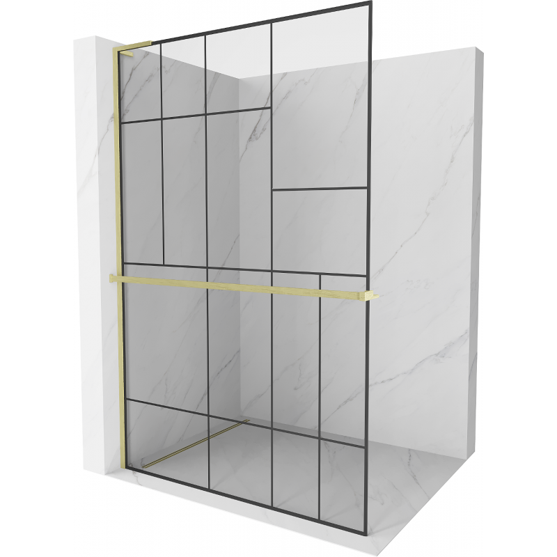 Mexen Kioto+ L sprendimas dušo siena su stalčiuku Walk-in 90 x 200 cm, juodas raštas, auksinė šlifavimo - 800-090-123-55-78