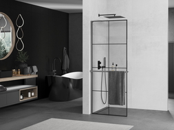 Mexen Kioto+ L dušo siena su Walk-in lentyna 90 x 200 cm, juodos spalvos, gun metal - 800-090-123-95-77