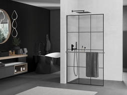 Mexen Kioto+ L dušo siena su Walk-in 100 x 200 cm, juodas raštas, gun metal - 800-100-123-95-77