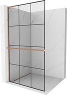 Mexen Kioto+ L dušo pertvara su lentynėle Walk-in 120 x 200 cm, juodas raštas, šlifuota vario - 800-120-123-65-77