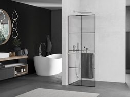 Mexen Kioto+ L dušo siena su Walk-in lentyna 90 x 200 cm, juodas raštas, šlifuotas nikelis - 800-090-123-97-77
