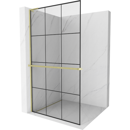 Mexen Kioto+ L prausyklos sienelė su Walk-in lentyna 100 x 200 cm, juodas raštas, šlifuota auksinė - 800-100-123-55-77
