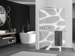 Mexen Kioto+ L dušo siena su lentyna Walk-in 70 x 200 cm, baltas raštas, chromas - 800-070-123-01-97