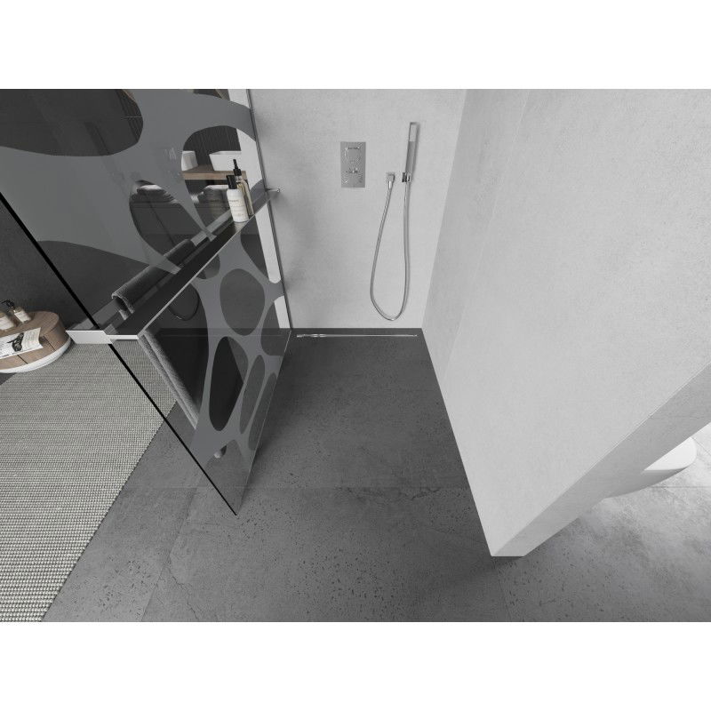 Mexen Kioto+ L dušo sienelė su lentyna Walk-in 90 x 200 cm, balta banga, chromas - 800-090-123-01-97