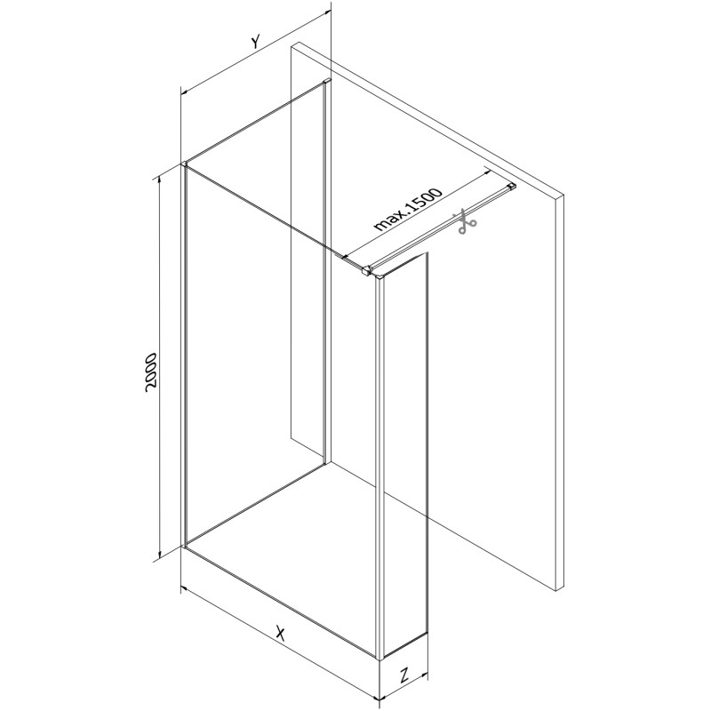Mexen Kioto Dušo siena Walk-in 120 x 120 x 30 cm, skaidrus, ginklų metalo spalvos - 800-120-120-221-95-00-030
