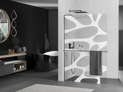 Mexen Kioto+ L dušo sienelė su lentyna Walk-in 100 x 200 cm, baltas raštas, šlifuota ginkluota pilka - 800-100-123-66-97