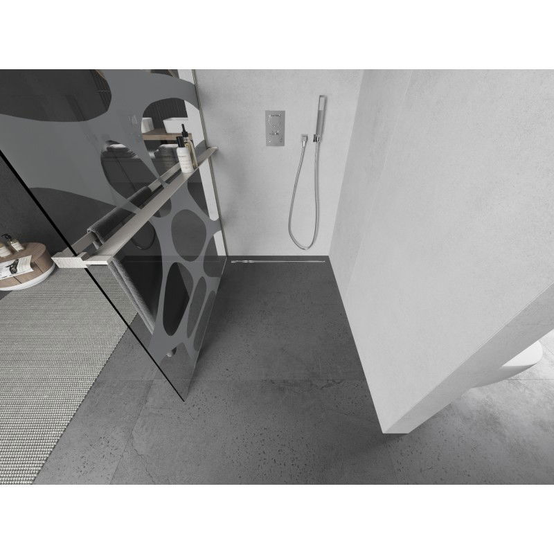 Mexen Kioto+ L dušo sienelė su lentyna Walk-in 80 x 200 cm, balta banga, šlifuotas nikelis - 800-080-123-97-97