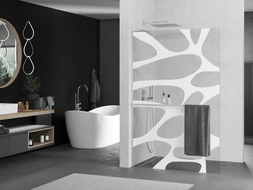 Mexen Kioto+ L Walk-in dušo ekranas su lentynėle 80 x 200 cm, baltas raštas, šlifuotas nikelis - 800-080-123-97-97