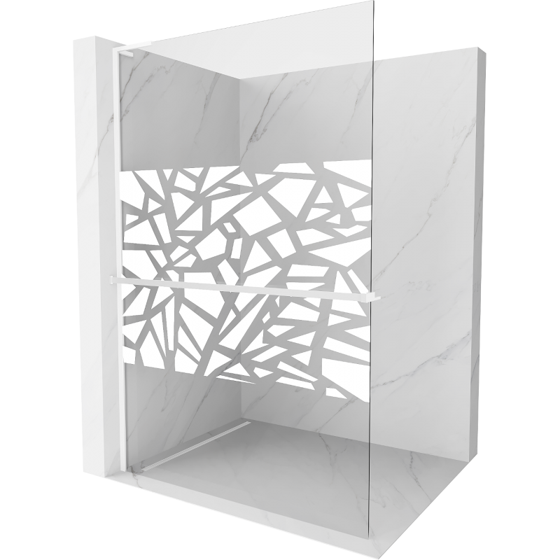 Mexen Kioto+ L dušo sienelė su lentyna Walk-in 70 x 200 cm, baltas raštas, baltos - 800-070-123-20-85