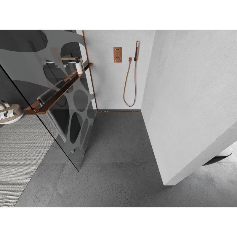 Mexen Kioto+ L dušo sienelė su lentyna Walk-in 70 x 200 cm, balta banga, rožinis auksas - 800-070-123-60-97