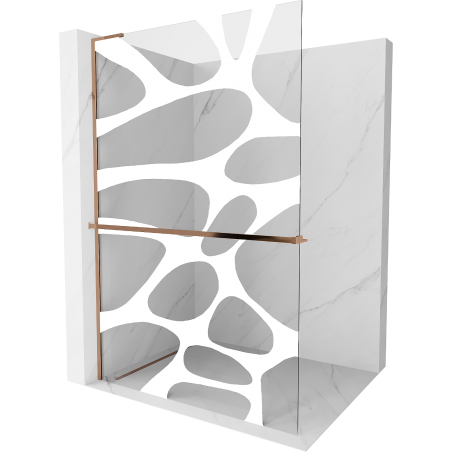 Mexen Kioto+ L dušo sienelė su lentyna Walk-in 70 x 200 cm, baltas raštas, rožinis auksas - 800-070-123-60-97