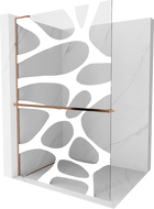 Mexen Kioto+ L dušo sienelė su lentyna Walk-in 70 x 200 cm, baltas raštas, rožinis auksas - 800-070-123-60-97